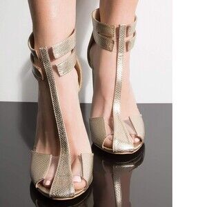 Metallic Gold T-Strap Open-Toe Women's Sandals